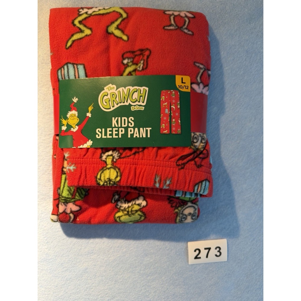New DR SEUSS THE GRINCH KIDS SLEEP PANTS - SIZE Large Red Fleece Pajama Bottoms